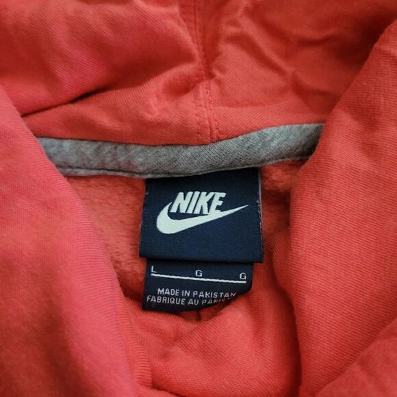 Nike Short Sleeve Pink Red Oversized Hoodie Kangaroo Pocket Womens Size L - Picture 6 of 6